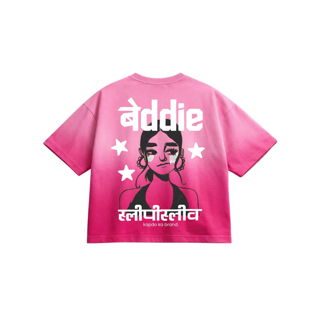 BADDIE PINK OMBRE WASH BOXY FIT T-SHIRT