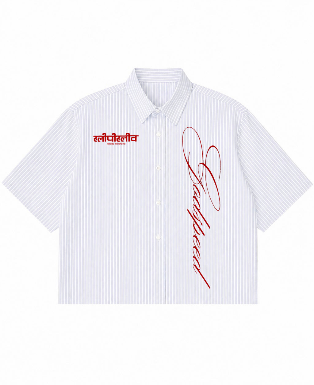 Blue Striped Oxford Boxy Shirt Front Design